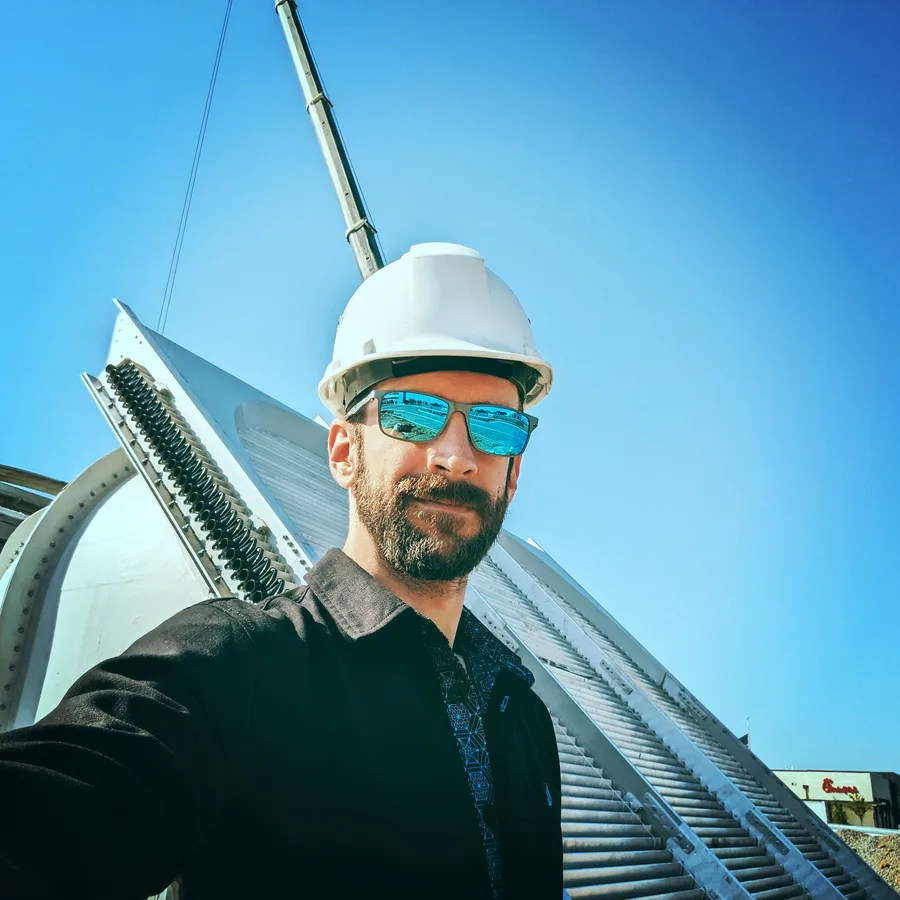 Kyle Benesh, PE — Managing Partner of Benesh Engineering, Austin, Texas, on site during a wind tunnel installation