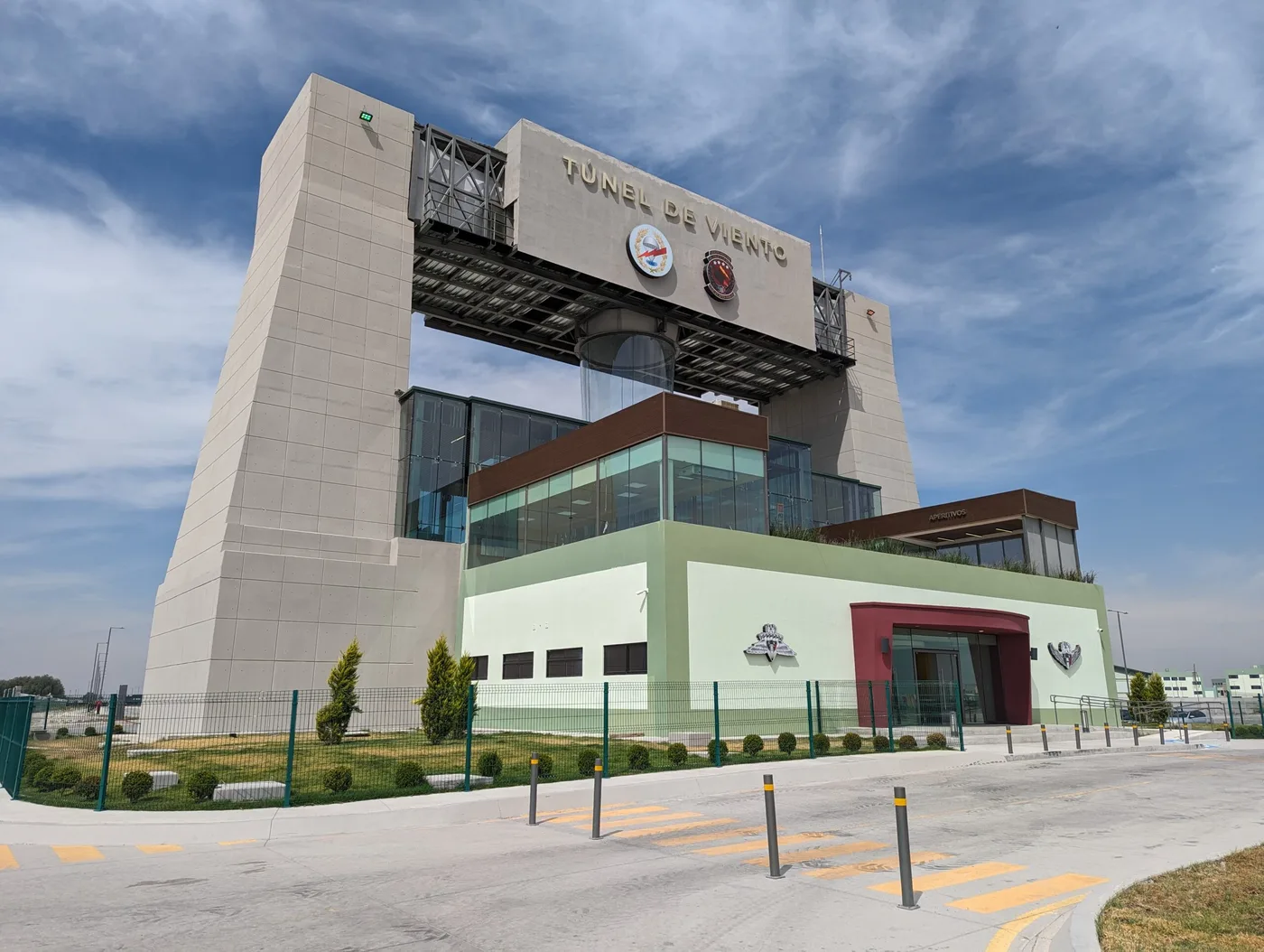Completed vertical wind tunnel facility exterior — Mexico City